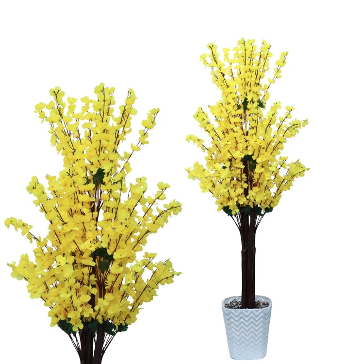 5Ft  Golden Yellow Blossom Tree | Tall Artificial Forsythia Tree |  Fake Tree Faux Silk Plant | Plastic Nursery Pot,Artificial Plants  | for Home Office Indoor Decor — view 3