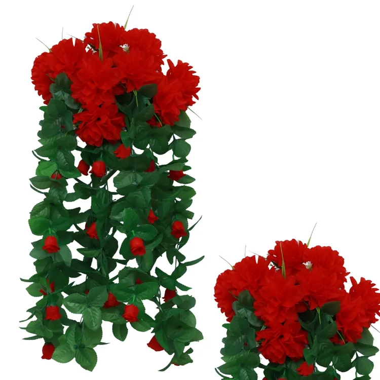 Artificial Cascading Crimson Red Carnation Hanging Creeper Flowers | Decorative Plant Garland | for Home, Wedding, Party Decorations