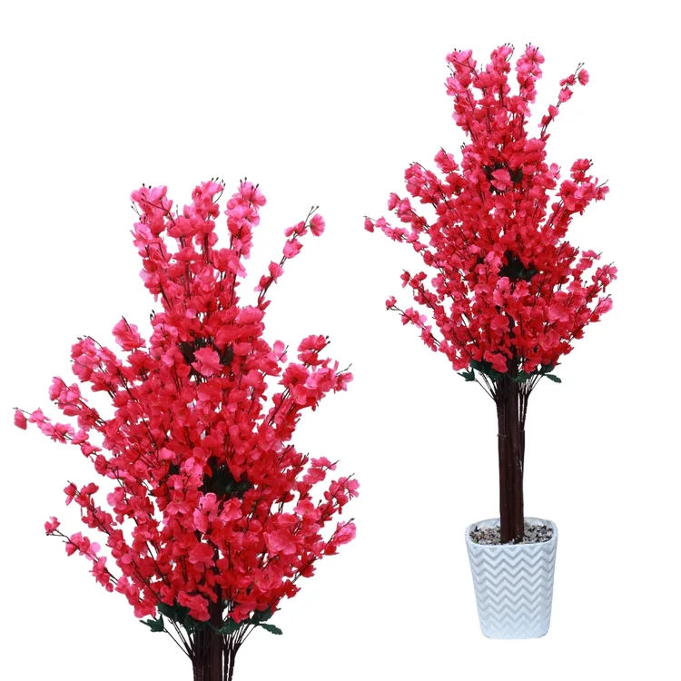 5Ft Crimson Red Cherry  Blossom Tree | Tall Artificial Forsythia Tree |  Fake Tree Faux Silk Plant | Plastic Pot,Artificial Plants  | for Home Office Indoor Decor — view 3