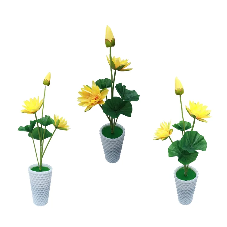 Artificial  Yellow Lotus Stem in Fluted Pot | Flower Household Decor |  Silk Realistic Faux Flower Picks Bouquets |  Lotus Flower Fake Flowers |  for Home Wedding Party Decoration  | Flower Arrangement
