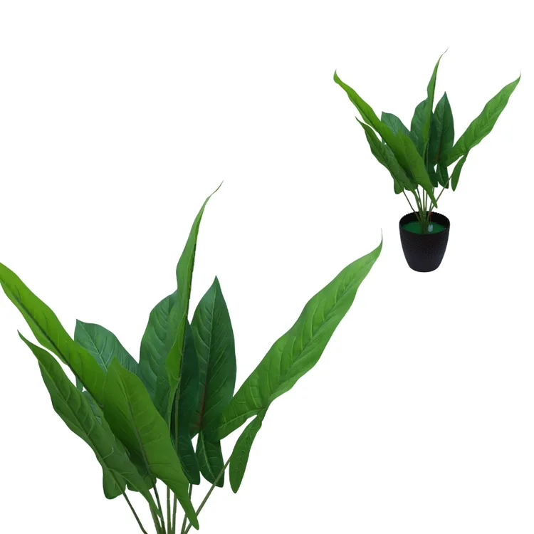 Potted Peace Lily Spathiphyllum in Pot |  Alocasia Elephant Ear & Dracaena Trifasciata Plant | Realistic Faux Greenery with Black Pot |  for Home, Office & Outdoor Decor (Alocasia Elephant Ear)