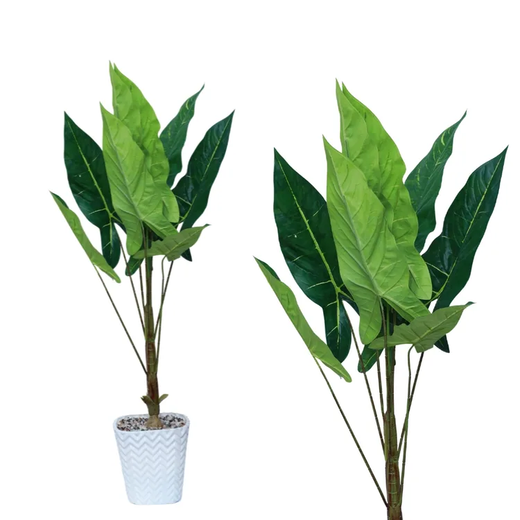 Giant Elephant Ear Alocasia in Pot | Artificial Green Leaf Plant with Decorative Pot | Realistic Tropical Foliage Plant for Home, Office, Living Room & Bedroom Décor | Low-Maintenance Indoor Plant