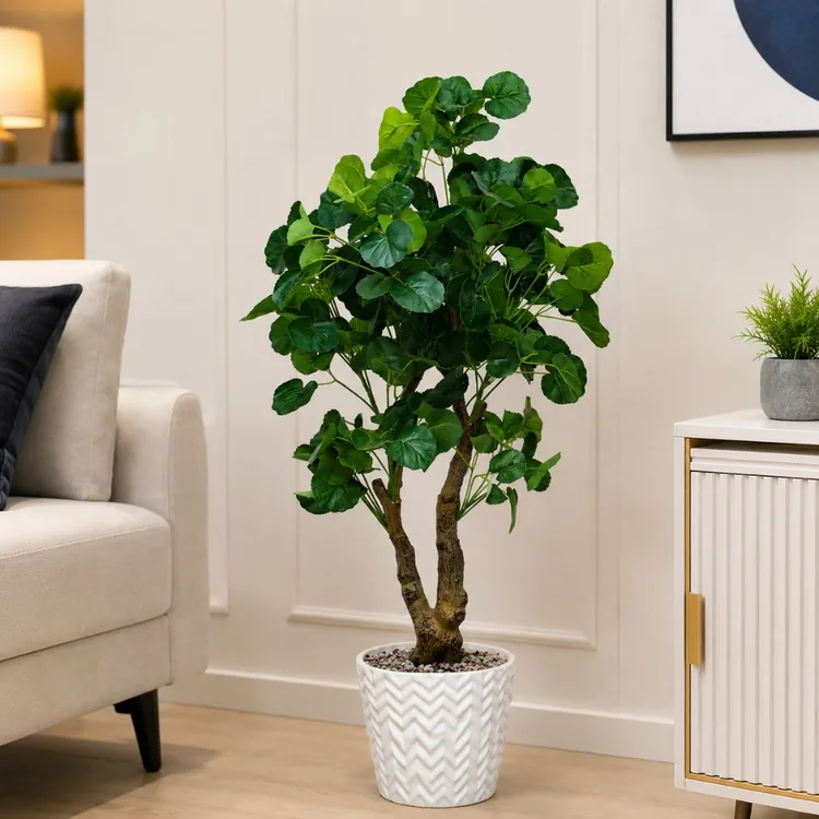 5FT Artificial Fiddle Leaf Fig Tree with White Planter  | 5ft Tall Fake Tree with Natural Wood Trunk |  for Home Decor |  Faux Ficus Tree |  Fake Moss for Indoor Office Living Room