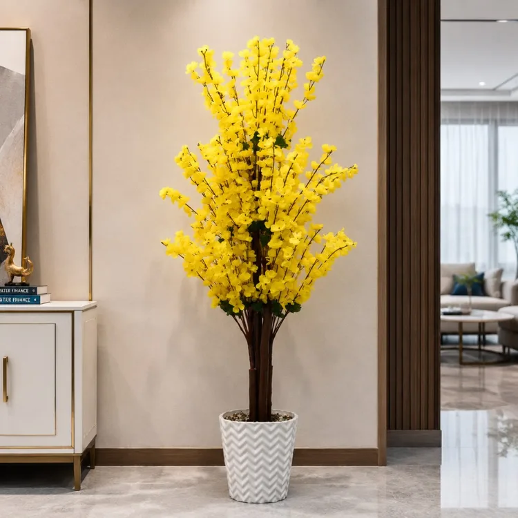 5Ft  Golden Yellow Blossom Tree | Tall Artificial Forsythia Tree |  Fake Tree Faux Silk Plant | Plastic Nursery Pot,Artificial Plants  | for Home Office Indoor Decor — view 4