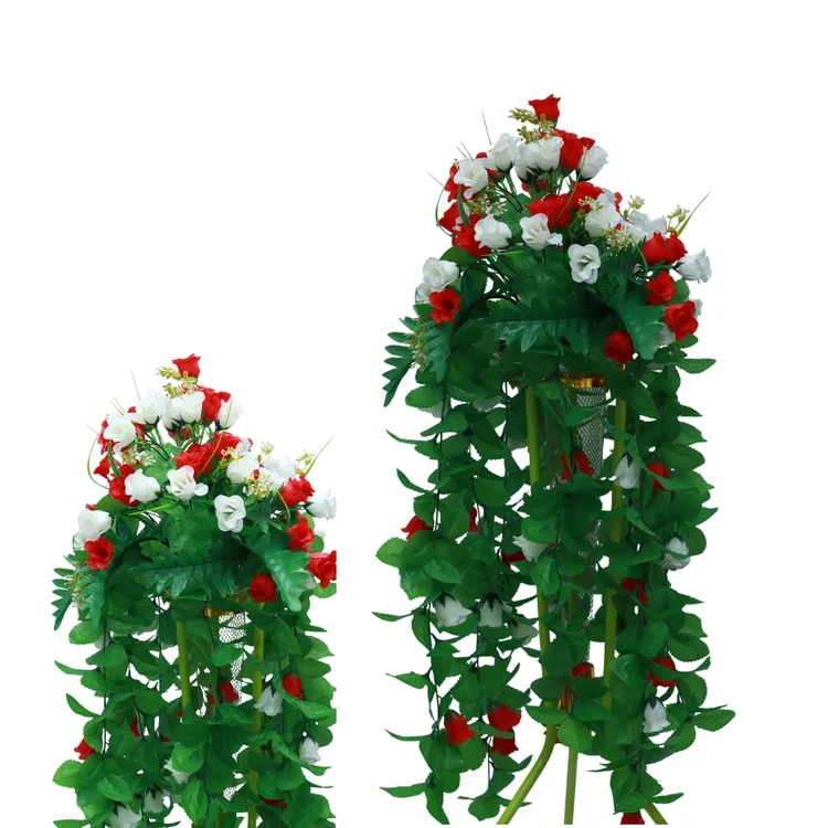 Cascading Red & White Rose Hanging Vine | Fake Hanging Flowers | for Outdoors | Silk Floral Ivy Plants | for Home,Room,Garden,Wedding,Bridal Shower,Valentine’s Day,Indoor Party Decor