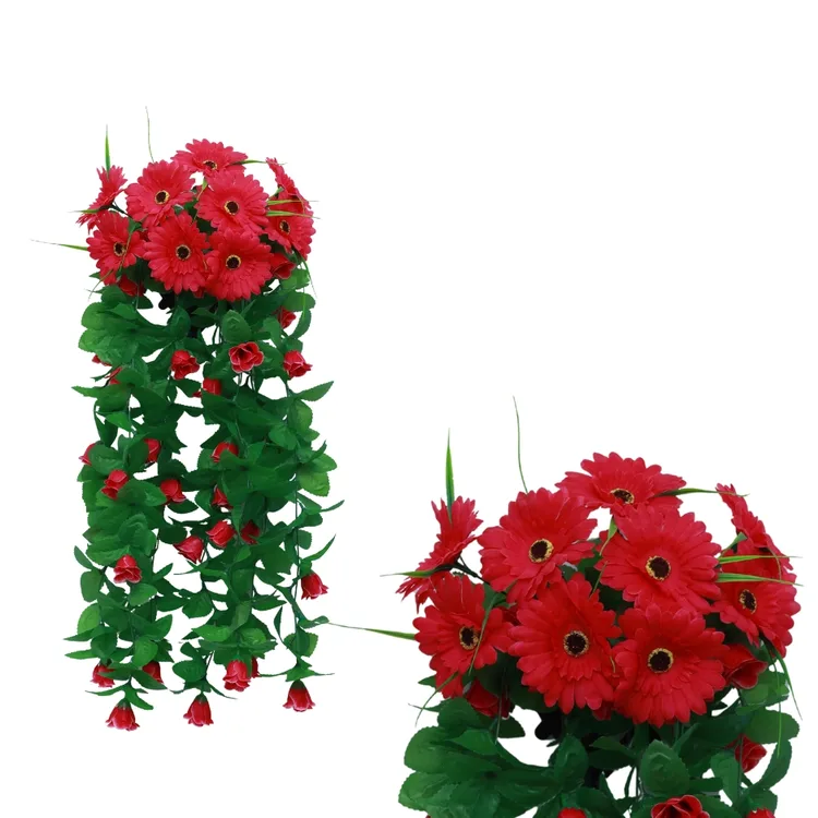 Cascading Crimson Pink Gerbera Hanging Vine |  Fake Hanging Flowers | for Outdoors | Silk Floral Ivy Plants | for Home,Room,Garden,Wedding,Bridal Shower,Valentine’s Day,Indoor Party Decor