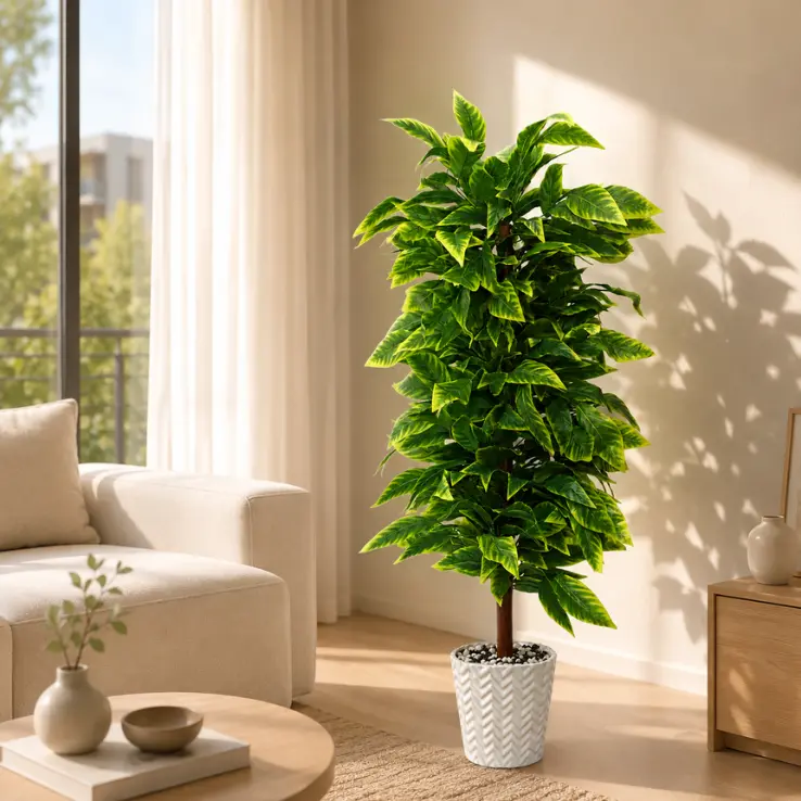 5FT  Variegated Ficus Tree  | Fake Plant |  Faux Ficus Plants for  | Indoor,Natural Fake Tree | Artificial Silk Plants   |  for Office Home Living Room Floor
